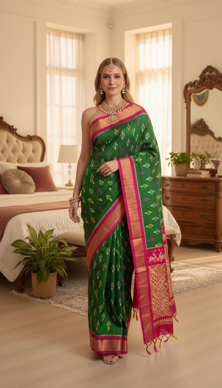 Pure Pochampally Ikat Silk Saree – Multi-Colour Patola Style | Handloom Mark & Silk Mark Certified ths -14