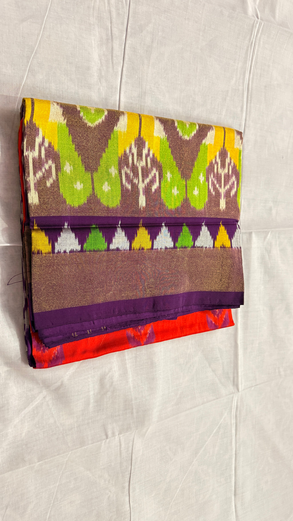 Pochampally Ikat Pure Silk Saree – Red & Purple with Peacock and Floral Motifs ths-22
