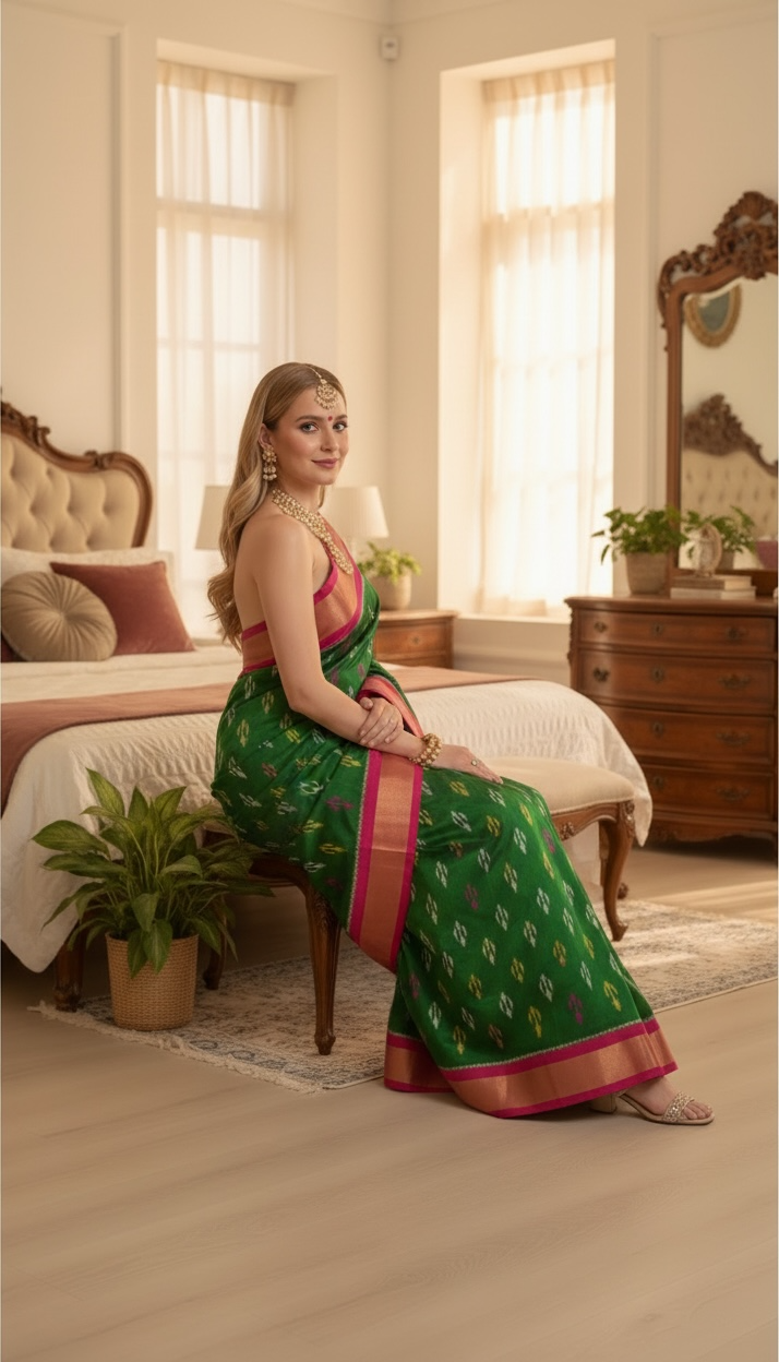 Pure Pochampally Ikat Silk Saree – Multi-Colour Patola Style | Handloom Mark & Silk Mark Certified ths -14