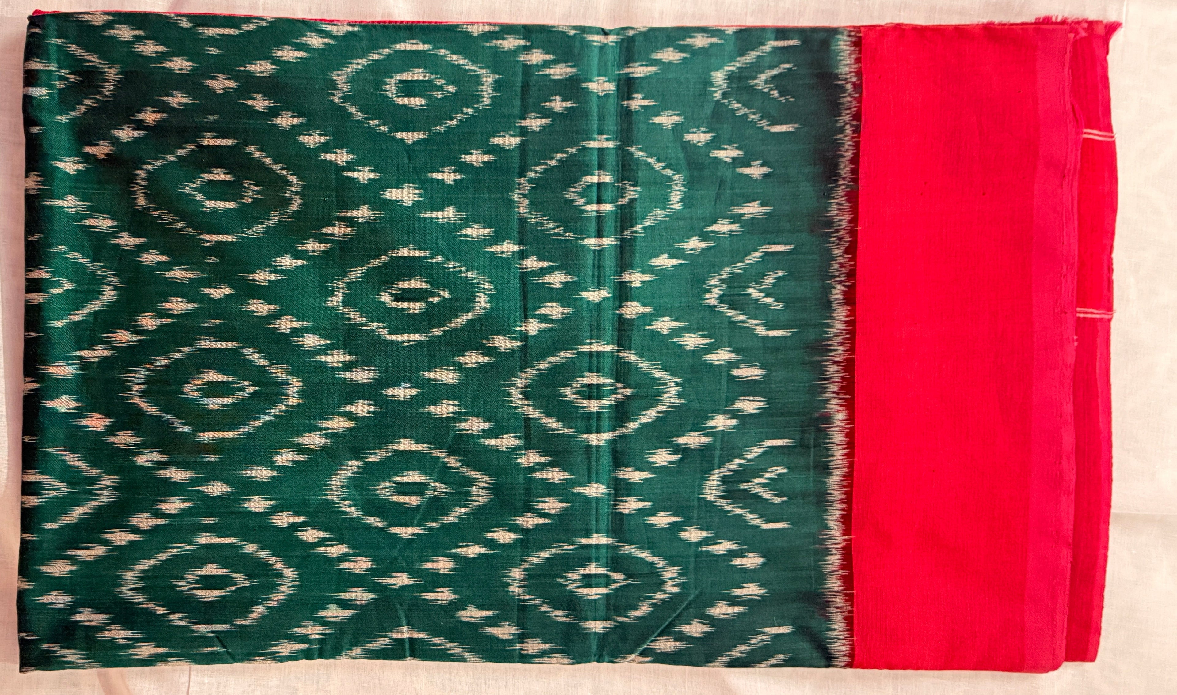 Pochampally Ikat Pure Cotton Saree (Green body)