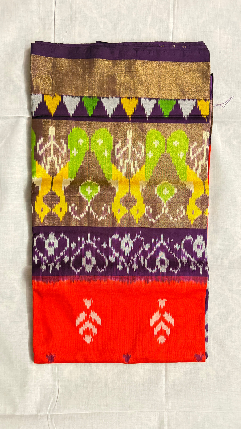 Pochampally Ikat Pure Silk Saree – Red & Purple with Peacock and Floral Motifs ths-22