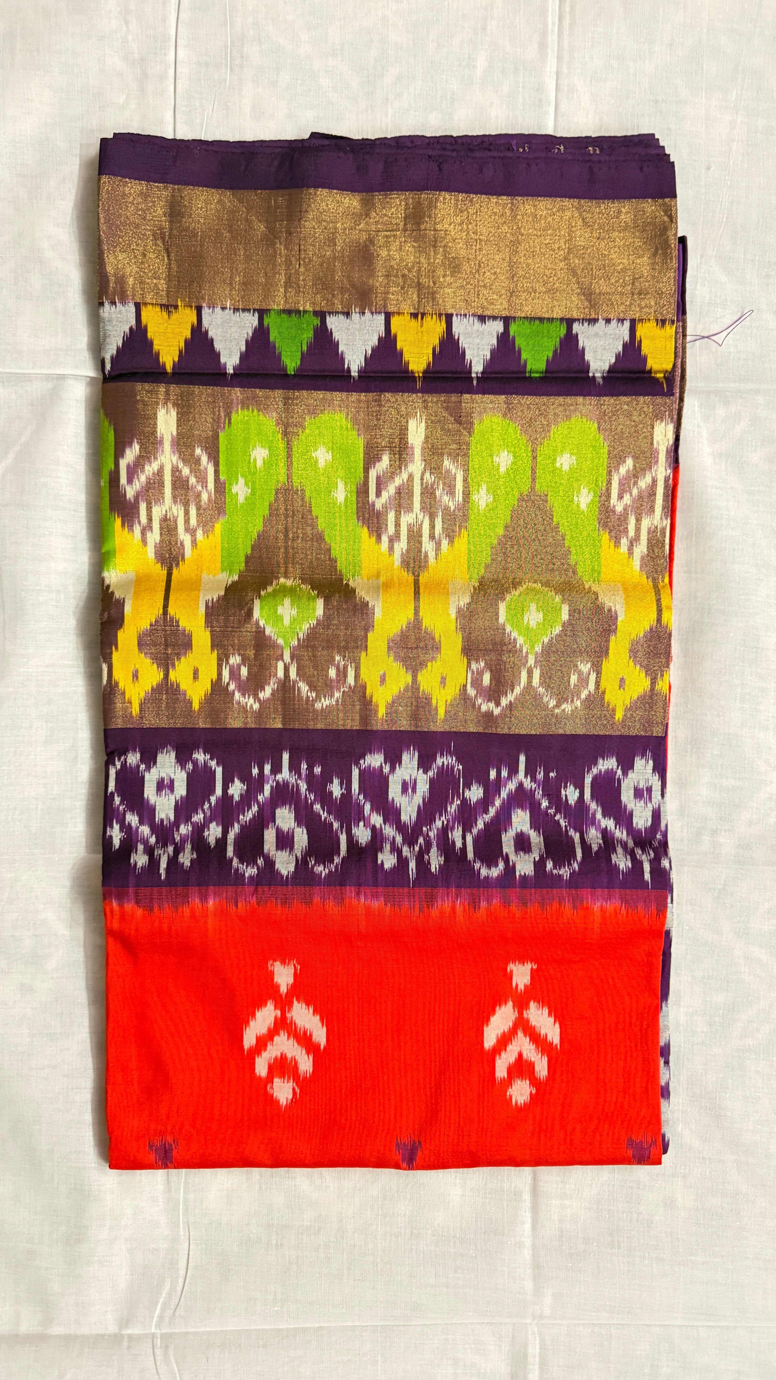 Pochampally Ikat Pure Silk Saree – Red & Purple with Peacock and Floral Motifs ths-22