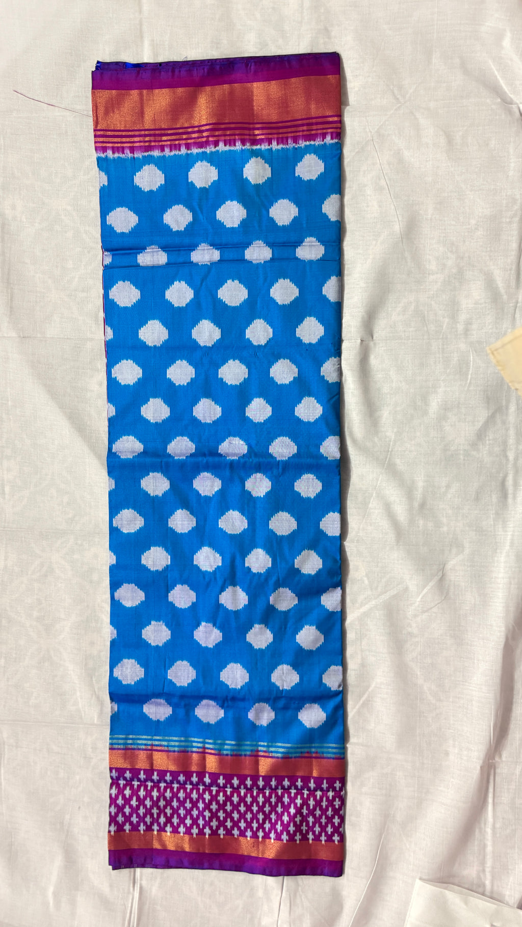 Blue & Pink Pochampally Ikat Pure Silk Saree with Diamond Ikat Pallu & Copper Zari Border THS-4