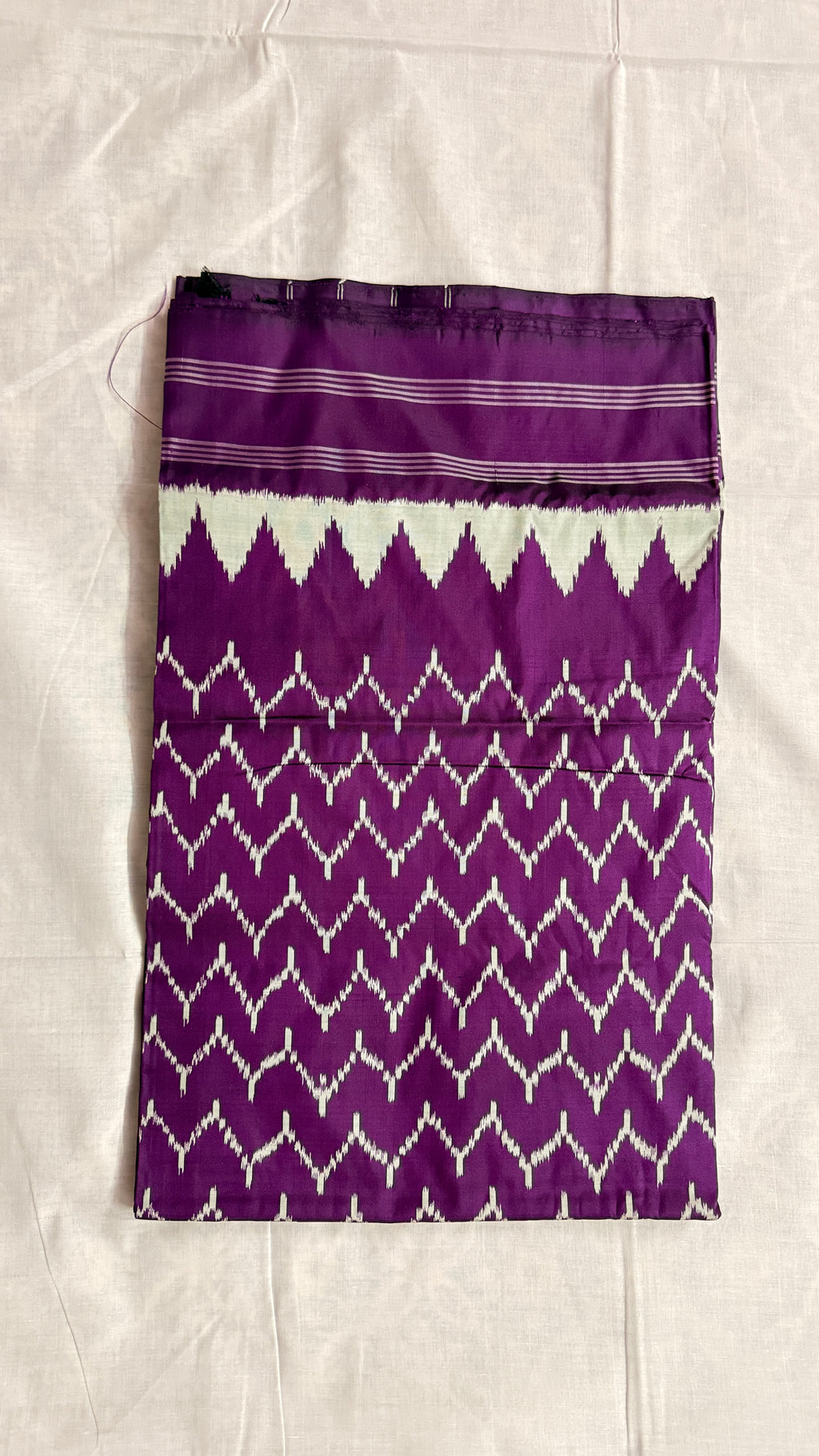 Purple Pochampally Ikat Pure Silk Saree with White Zig-Zag Motifs & Minimal Border THS-6