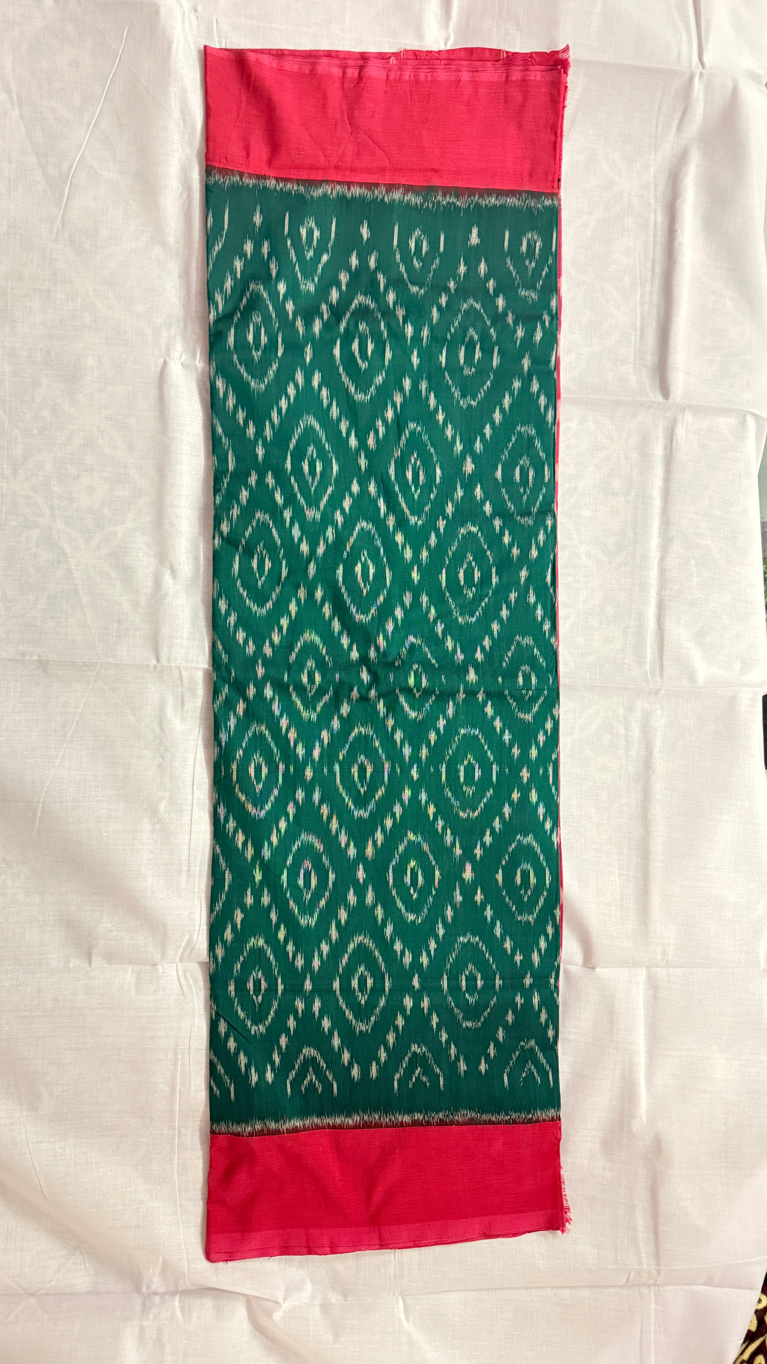 Pochampally Ikat Pure Cotton Saree (Green body)