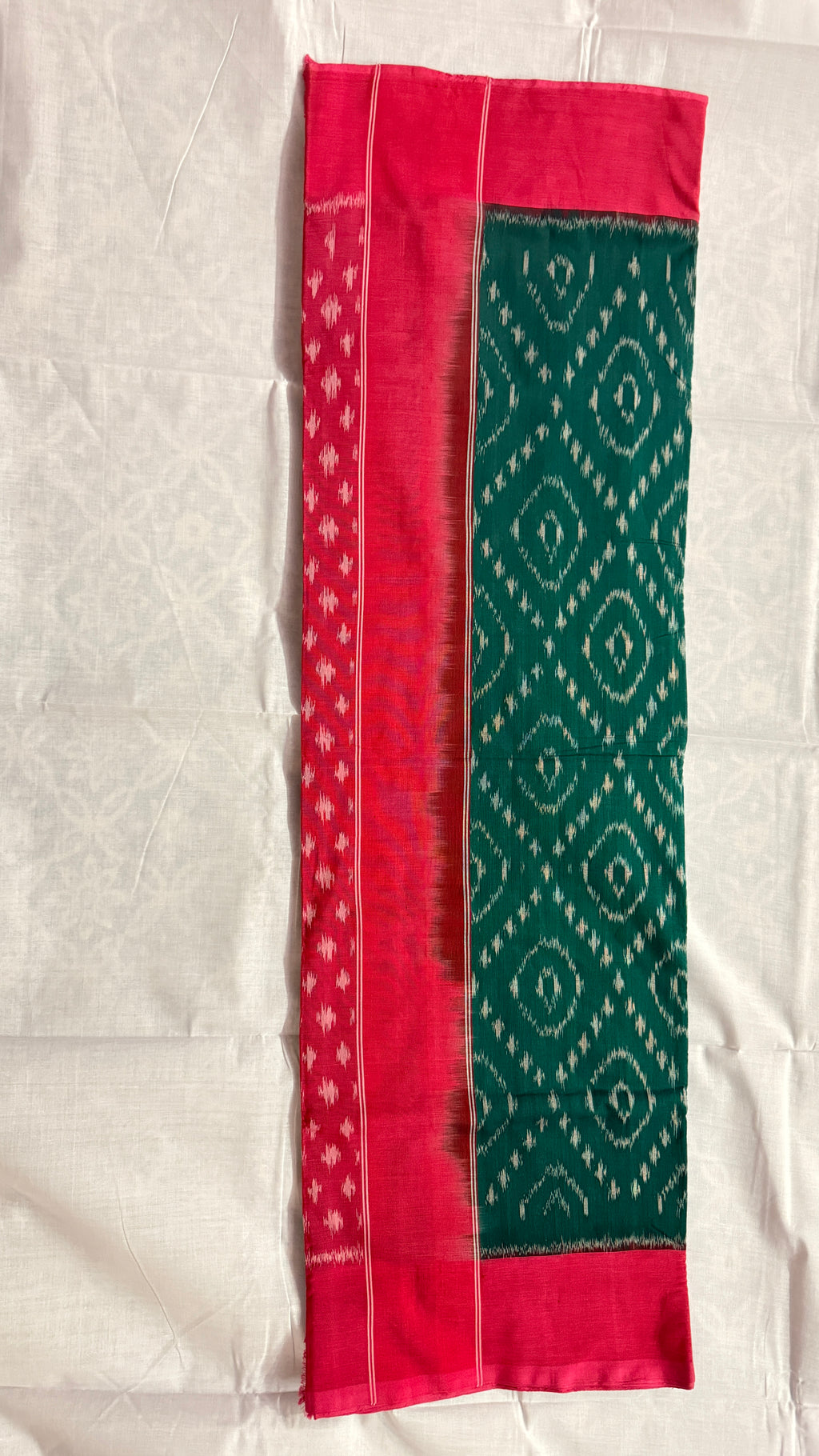 Pochampally Ikat Pure Cotton Saree (Green body)