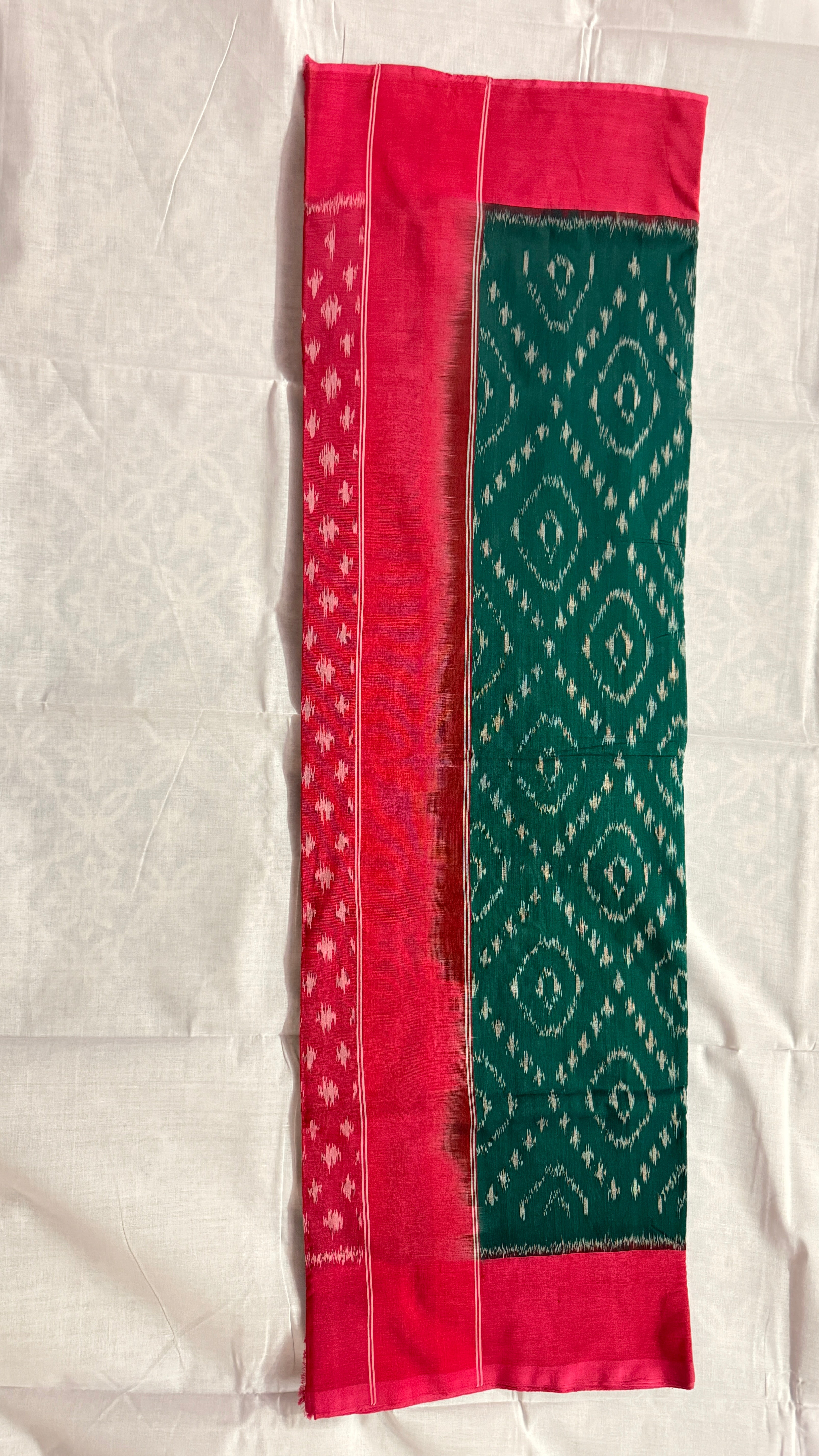 Pochampally Ikat Pure Cotton Saree (Green body)