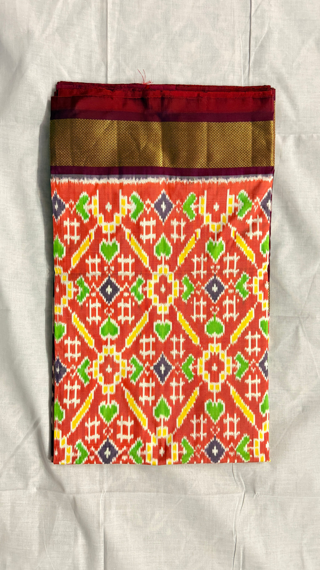 Magenta & Orange Pochampally Ikat Pure Silk Saree with Zari Border – Handloom & Silk Mark Certified ths-15